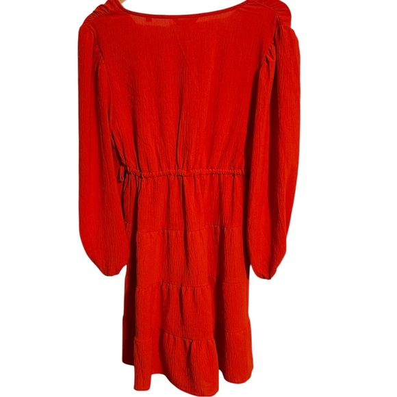 Max Studio NWT Vibrant Red V Neck Side Tie Boho Tiered Crinkle Jersey Knit Dress - Picture 4 of 13
